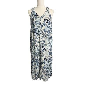 Linen Tropical Dress Hawaiian Braided Strap M / L Cruise Vacay Beach Shift